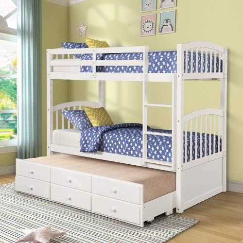 Amazon Com Twin Bunk Bed With Ladder Safety Rail Twin Trundle