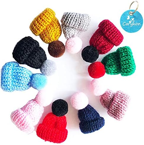 Carykon 10 Pcs Mini Knitting Hats DIY Crafts Wool Yarn Hair Accessories, Assorted Color