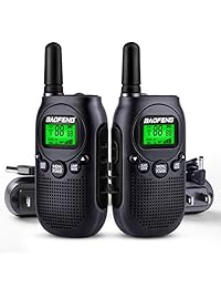 Baofeng BF-T6 Niños Walkie Talkies Mini Radios de 2 vías de largo alcance para niños, niñas, niños Frecuencia 22 canales USB / CA Cargador de pared recargable - 1 par negro