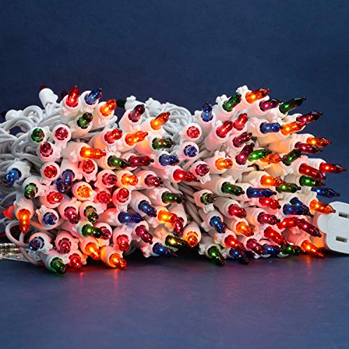 MultiColor Incandescent Christmas Lights, 66 Ft White Wire 200 Mini