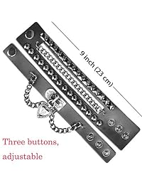 Rivet Pulsera estilo punk rock de cuero auténtico con cadenas y corazón, pulsera unisex para hombre y mujer.