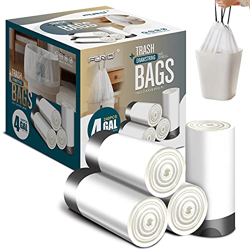 FORID Kleine Müllbeutel mit Kordelzug, 15 Liter, Kunststoff, 240 Stück, weiß, Müllbeutel, 15 Liter, für Badezimmer, Badezimmer, Badezimmer, Badezimmer