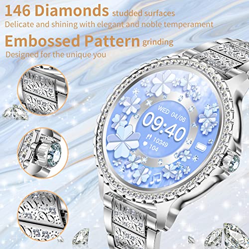 fitonyo Smart Watches for Women Diamonds (Answer/Make Call),1.32''Touchscreen Smart Watch for Android iOS with Heart Rate/Sleep/BP,Smart Watch for Android Phones With AI Voice,3 Bling Straps