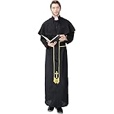 Faltern Priest Costume Men Black Priest Outfit Clergy Robe for Men Catholic Minister Costume Robe Pastor Cosplay Cassock