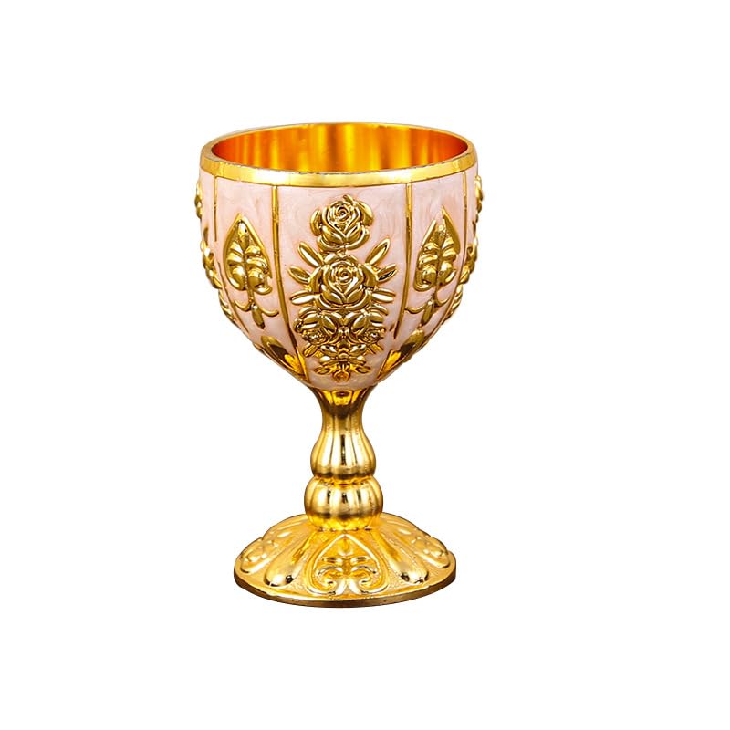 Leopacat Vintage Chalice Goblet,30ML Gold Wine Glasses Golden Goblet Metal Embossed Wine Cup Royal Chalice Liqueur Cup Shot Glass for Home Bar Parties Weddings 2Pcs 4.2x6.8cm (Pumpkin Golden Hundred)