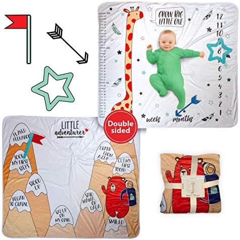 Baby Milestone Blanket Boy or Girl, Gift Box Option, Props Included, Best Baby Shower Gift. Monthly Memory Tracking Blanket for Photos - Growth Blankies for Newborns, Hypoallergenic Fleece Blanket