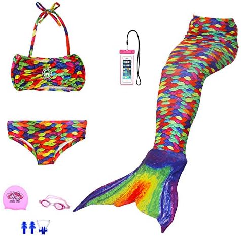 AUIE SAOSA Girl Mermaid Tail for Swimming Swimwear Cover up Sets Girls Goggles 7pcs Multicolor M150