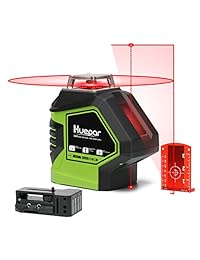 Huepar 621CR   Nivel láser de autonivelación 360º, línea de cruz roja con 2 puntos, línea horizontal de 360 grados, gran ángulo de ventilador de haz vertical con puntos de arriba y abajo, base giratoria magnética