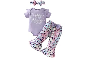 Kislio Newborn Baby Girl Clothes Infant Baby Ruffle Romper Floral Bell Bottoms Pants Headband Toddler Girl Outfits Set