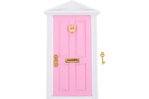 Yardwe Mini Wooden Fairy Door with Spire Design, 1:12 Scale Dollhouse Accessories for Decoration, Pink Door with Key for Christmas, Birthday, Wedding, and Fairy Party