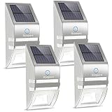 Roopure 4 Pack Stainless Steel Solar Motion Sensor Lights Outdoor Decorative Solar Powered LED Accent Lights Solar Powered Security Lights Waterproof for Front Door Patio Deck Yard Garden Fence Porch