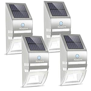 Image of Roopure 4 Pack Stainless Steel Solar Motion Sensor Lights Outdoor Decorative Solar Powered LED Accent Lights Solar Powered Security Lights Waterproof for Front Door Patio Deck Yard Garden Fence Porch
