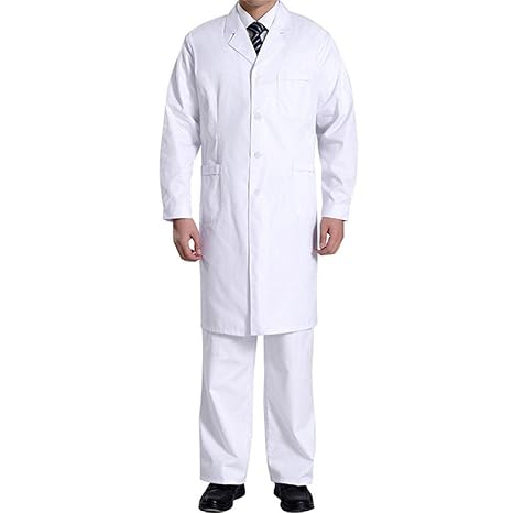 JIAJAI YL Laborkittel Herren Kittel Medizin Arztkittel weiß mit Knöpfe Labormantel Männer Berufsbekleidung
