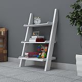 USHA Furniture Bookcase Ladder Shelf & Room Organizer Storage Divider Wood Furniture-White