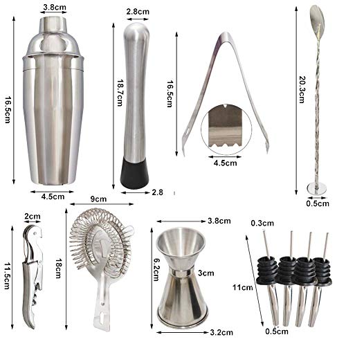 AYAOQIANG Cocktail Making Set, Cocktail Shaker Set 750ml Stainless Steel Bar Tool Set Bartender Kit with Wooden Display Stand (Silver)
