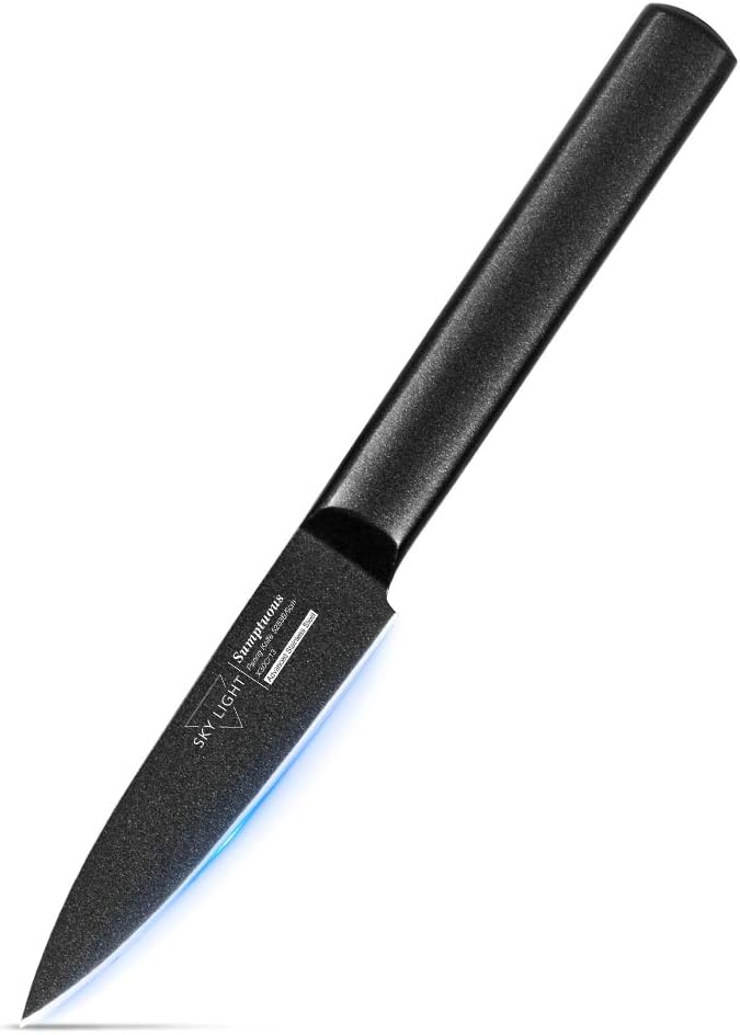 SKY LIGHT Kochmesser Gemüsemesser Obstmesser 9cm, Schälmesser Antihaftbeschichtung aus Nitrid-Serie, Full Tang Blade und Schmutz-und Korrosionsbeständig, Scharfer Klinge für Die Küche, Schwarzer