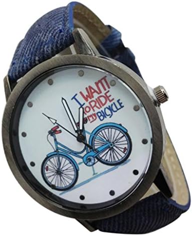 Caopixx Watches for Men, Retro Vintage Watch Denim Bicycles Male and Female Students Couple Table Lovers' Watches