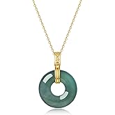 QVFVJA Real Green Jade Pendant Necklace for Women Donut/Heart/Clover/Teardrop/Rose/Lotus Flowers Genuine Jadeite Jewelry with Gold Plated 925 Sterling Silver Chain