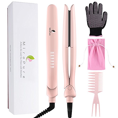 Ceramic Hair Straightener- Professional Infrared Flat Iron 1â€ with Ceramic Plates for Natural Healthy Silky Hair, Digital Straightening Irons Dual Voltage Auto Shut with Free Heat Resistant Glove