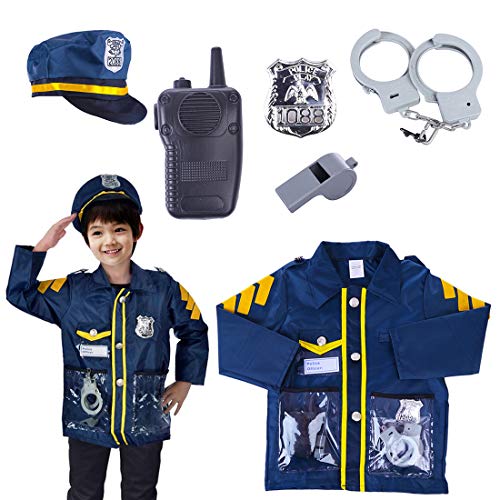 RuiyiF Police Costume for Kids Role Play Costume Set for Toddler Boys Girls with Police Cap, Handcuffs and Accessories, Pretend Play Toys