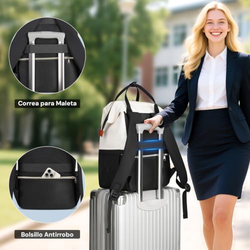 MATEIN Portable Backpack 17 Inches Women Set of 2 Pieces, Waterproof Work Backpack with Thermal Lunch Bag and Removable Lunch Backpack for University, School, Teacher and Office