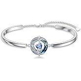 TOUPOP Birthstone Bracelet for Women 925 Sterling Silver Moon and Star Bangle Bracelet with Crystal Jewelry Valentines Day Mothers Day Birthday Gifts for Her Wife Mom