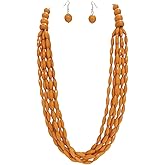 Rosemarie & Jubalee Women's Bohemian Chic Multi Strand Faceted Oblong Beaded Necklace Earrings Jewelry Gift Set, 30"+2" Extender