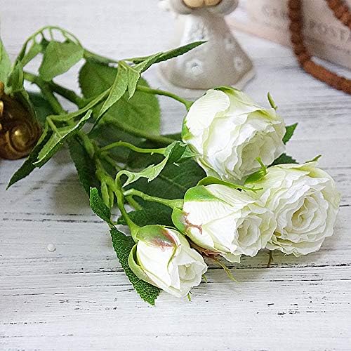 OYJJ Simulation of 4 Rose Buds Artificial Rose Buds Fashion Eternal Rose Wedding Holiday Decoration Gift (White)