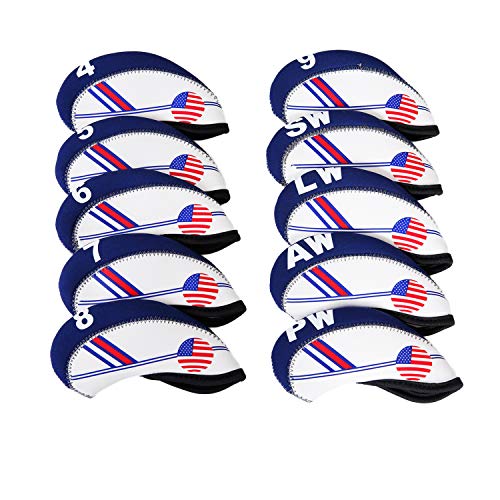 SunTrade 10pcs Golf White & Blue US Flag Neoprene Golf Club Head Cover,for Titleist, Callaway, Ping, Taylormade, Cobra, Nike, Etc. - Thumbnail 2