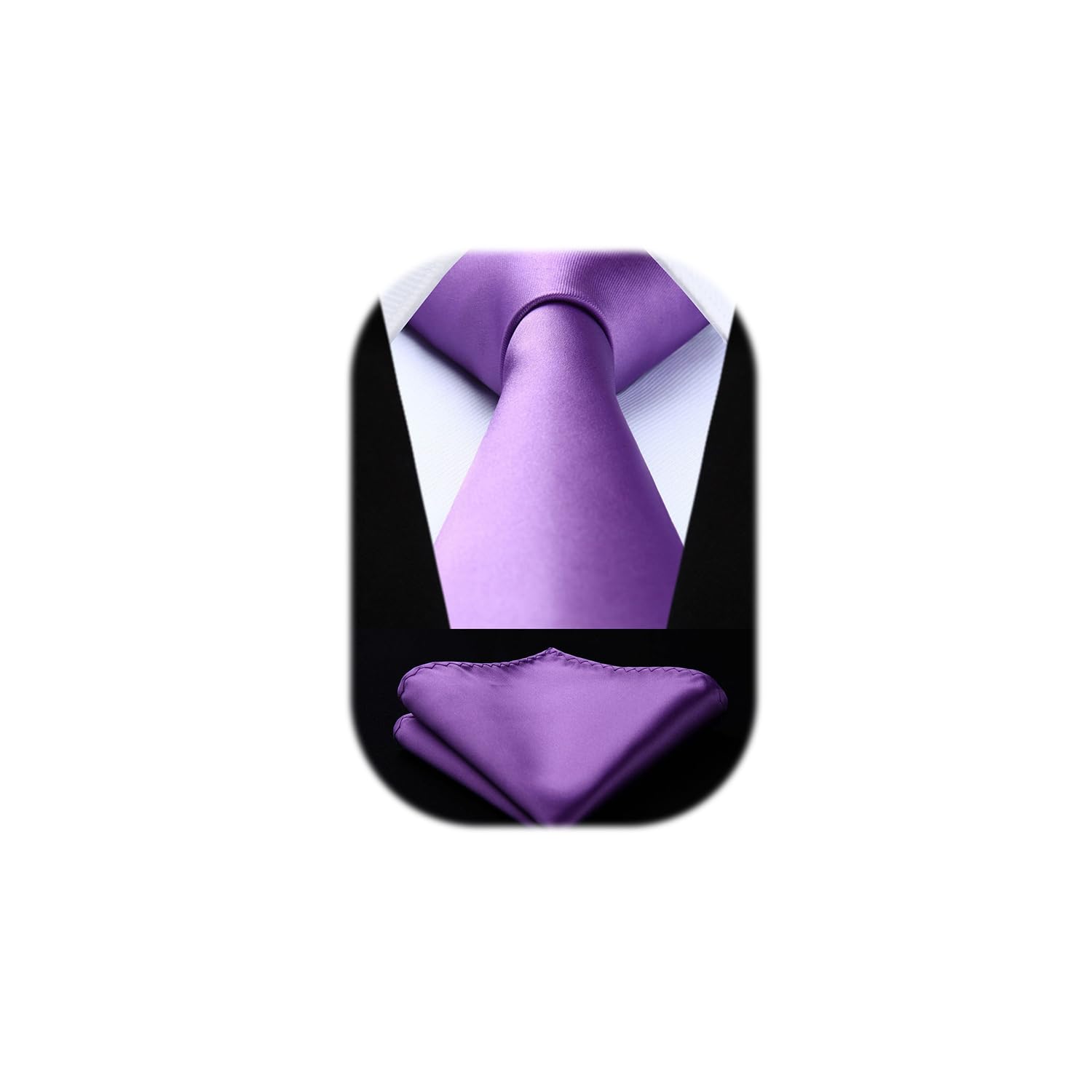 HISDERN Light Purple Ties for Men Solid Necktie and Handkerchief Set Wedding Party Classic Tie