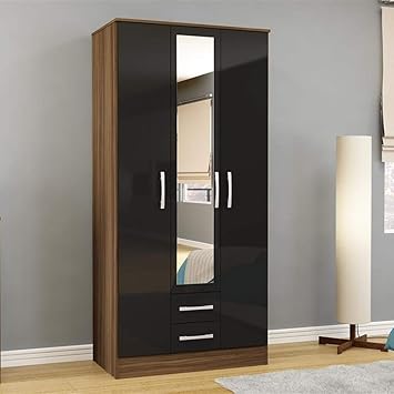 Happy Beds Lynx 3 Door Combination Mirrored Wardrobe Wooden