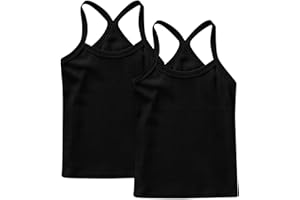 2 Pack Girls Undershirts Cotton Kids Camisole Cami Crisscross Spaghetti Strap Athletic Tank Top Dance Yoga Ballet Sleeveless