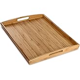 Joy&Grace Bamboo Serving Tray with Handles, Dinner Food Tray for Bed Breakfast Eating and Serving, for Coffee Table Ottoman TV, Decorative Wood Large Charcuterie Platter 16.8 x 12.5 inch 1 Pack