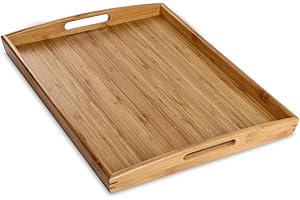 Joy&Grace Bamboo Serving Tray with Handles, Dinner Food Tray for Bed Breakfast Eating and Serving, for Coffee Table Ottoman T