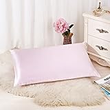 ALASKA BEAR Natural Silk Pillowcase, Hypoallergenic, 19 momme, 600 thread count 100 percent Mulberry Silk, Standard Size with hidden zipper(1, Pink)