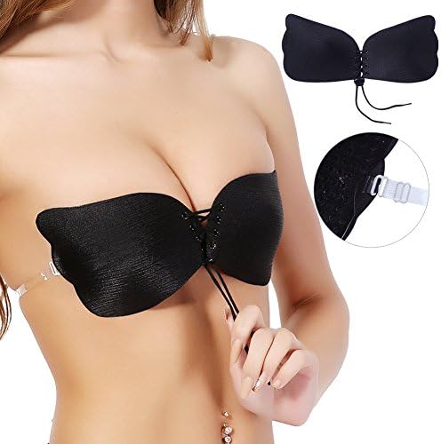 LamourLove Strapless Bra Self Adhesive Push Up Bra Reusable Silicone Invisible Backless Bras for Women(black A)