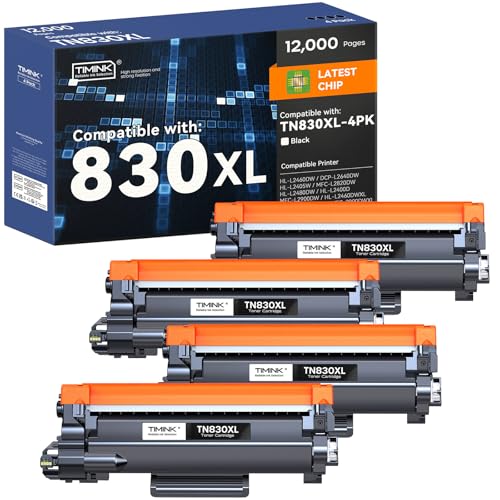 Compatible TN830XL Toner Cartridges Replacement for Brother TN 830XL TN830 TN830 XL Toner Work for Brother HL-L2460DW DCP-L2640DW HL-L2405W MFC-L2820DW HL-L2480DW HL-L2400D Printer 4PK (High Yield)