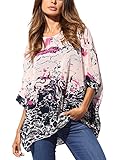 DJT Women's Batwing Sleeve Round Neck Flower Semi Sheer Top One Size Pink