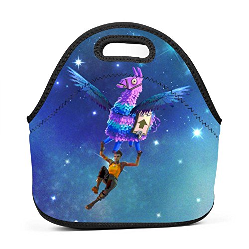 Fort-nite Llama with Wings 3D Printing Neoprene Lunch Bag Thick Insulated Thermal Lunch Tote Waterproof Outdoor Travel Picnic Carry Case Lunchbox Handbags with Zipper for Womens Boys Girls and Mens