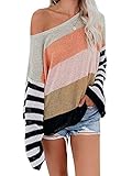 ETCYY NEW Womens Oversized Pullover Sweater Colorblock Rainbow Striped Casual Long Sleeve Loose Knitted Shirts Tops