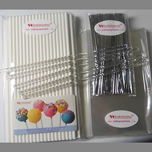 100pcs x (6" Lollipop Sticks + 3"x5" Bags + Silver Twist Ties + 5 free Clear sticks) for Cake Pops Lollipop Candy (Silver Ties) - Thumbnail 3