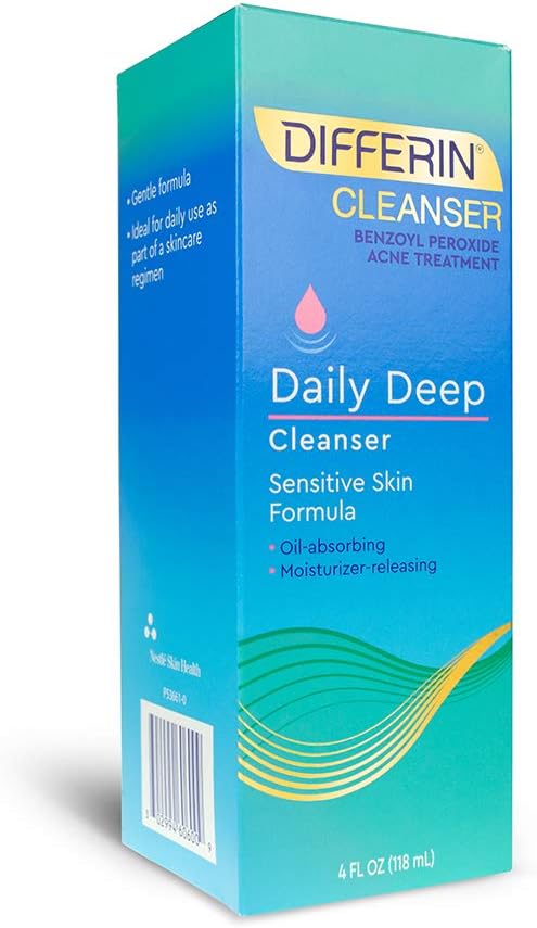 Facial Cleanser by Differin, Acne Face Wash w/ Benzoyl Peroxide, Sensitive Skin Formula, 1 pack, 4Oz, Basic (60600): Beauty