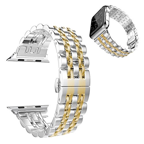 ImmSss Compatible with Apple Watch Bands Series 6 SE 5 4 40mm 44mm / Series 3 2 1 38mm 42mm for Women Men,Gold Stainless Steel Band for iWatch Business Replacement Strap