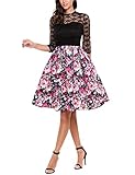 Zeagoo Women's Vintage Floral Lace 3/4 Sleeve Bodice Retro Party Cocktail Swing Dress