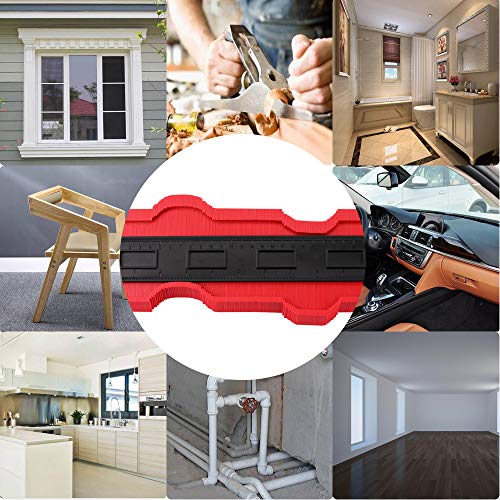 Allinone Contour Gauge Duplicator - Plastic Profile Gauge Shape Duplicator, Multi-functional Shaping Measure Ruler Standard Wood Marking Tool for Precise Measurement(25cm-3, Red)