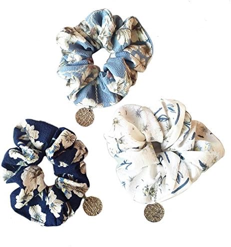 3Pack Large Women's Chiffon Flower Hair Scrunchies Hair Bow Chiffon Ponytail Holder -AQY001