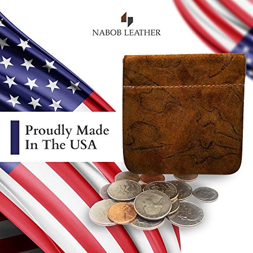 Genuine Leather Squeeze Coin Purse, Pouch Made IN U.S.A. Change Holder For Men/Woman Size 3.5 X 3.5 - Thumbnail 2