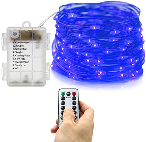 LED 8 Modes String Lights 33ft 100LED Copper Wire String Lights, Battery Powered with Remote Control, For Outdoor,Indoor,Valentine'sday,Birthday,Christmas...Waterproof (Blue)