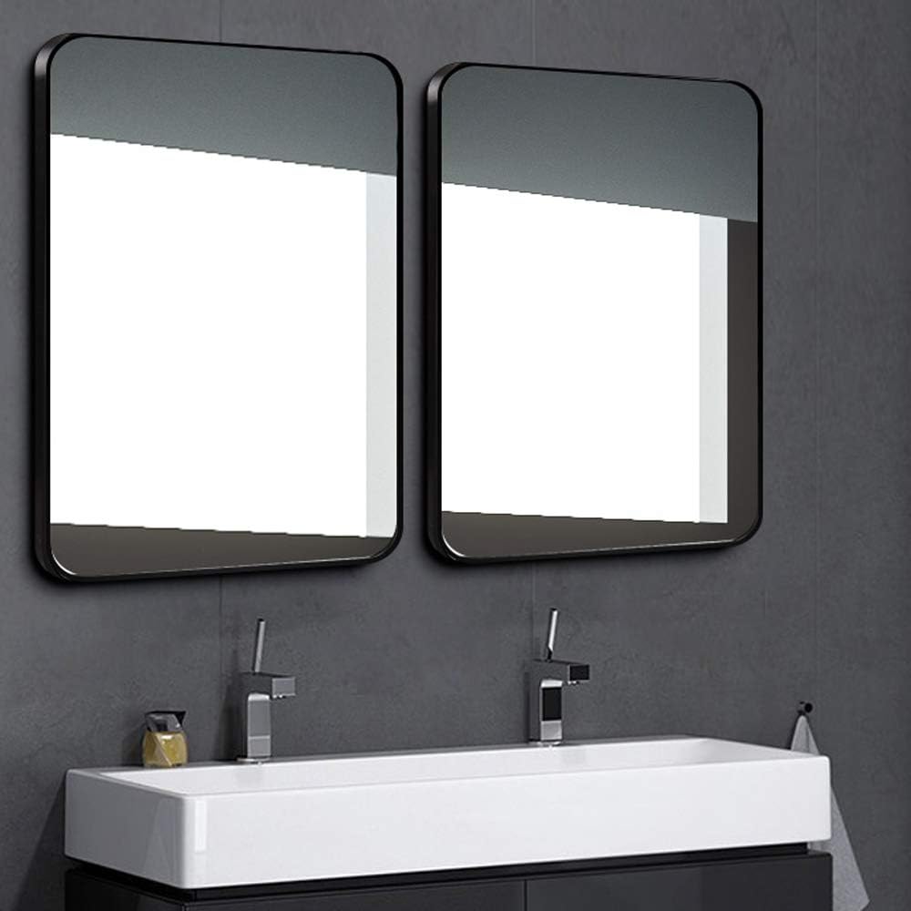 LOIGYUR Wall Mirror for Bathroom,20x30 Inch Wall Mounted Mirror with Black Metal Frame & Rounded Corner for Horizontal or Vertical: Furniture & Decor