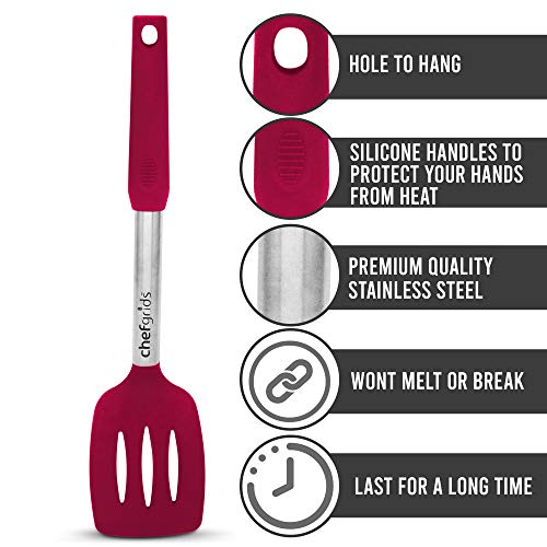 CHEF GRIDS Silicone Kitchen Utensil Set - 8 Pcs Non-Stick Heat Resistant Silicone Cooking Utensils Set - Kitchen Utensils Set, Zester, Tong, Skimmer, Slotted, Spatula Spoons, Pasta Server, Soup Ladle,
